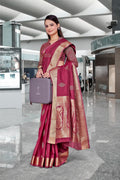 Red Cotton Silk Staff Professional Saree - FeministaCotton Silk