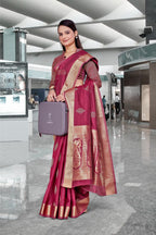 Red Cotton Silk Staff Professional Saree - FeministaCotton Silk