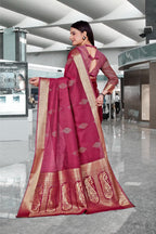 Red Cotton Silk Staff Professional Saree - FeministaCotton Silk