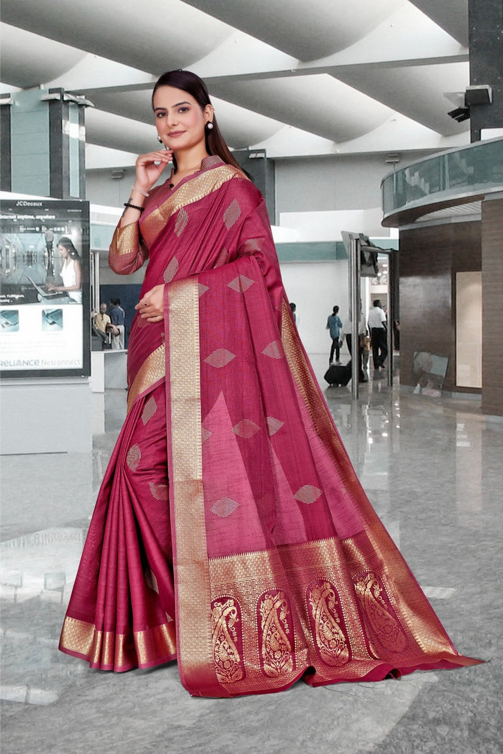 Red Cotton Silk Staff Professional Saree - FeministaCotton Silk
