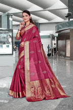 Red Cotton Silk Staff Professional Saree - FeministaCotton Silk