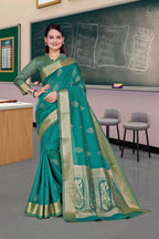 Green Cotton Silk Professional Saree for Educators - FeministaCotton Silk