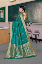 Green Cotton Silk Professional Saree for Educators - FeministaCotton Silk