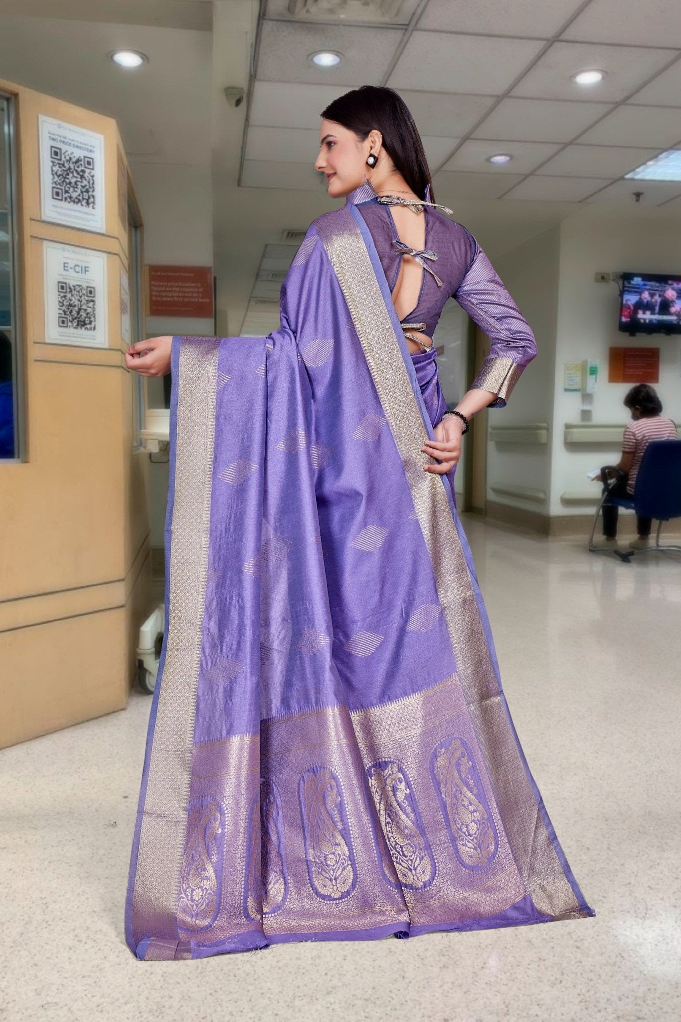 Blue Cotton Silk Corporate Professional Saree - FeministaCotton Silk