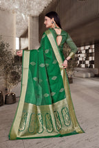 Green Cotton Silk Teacher Edition Uniform Saree - FeministaCotton Silk
