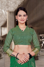Green Cotton Silk Teacher Edition Uniform Saree - FeministaCotton Silk