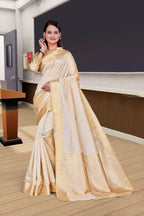 Cream Cotton Silk Workplace Uniform Saree - FeministaCotton Silk