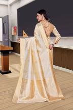 Cream Cotton Silk Workplace Uniform Saree - FeministaCotton Silk