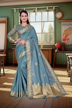 Grey Cotton Silk Workplace Uniform Saree - FeministaCotton Silk