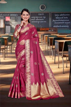 Maroon Cotton Silk Workplace Formal Saree - FeministaCotton Silk