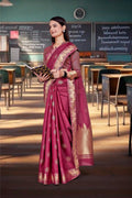 Maroon Cotton Silk Workplace Formal Saree - FeministaCotton Silk