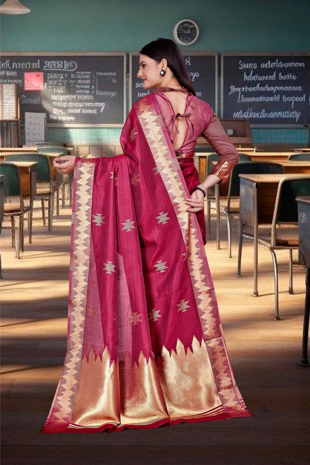 Maroon Cotton Silk Workplace Formal Saree - FeministaCotton Silk