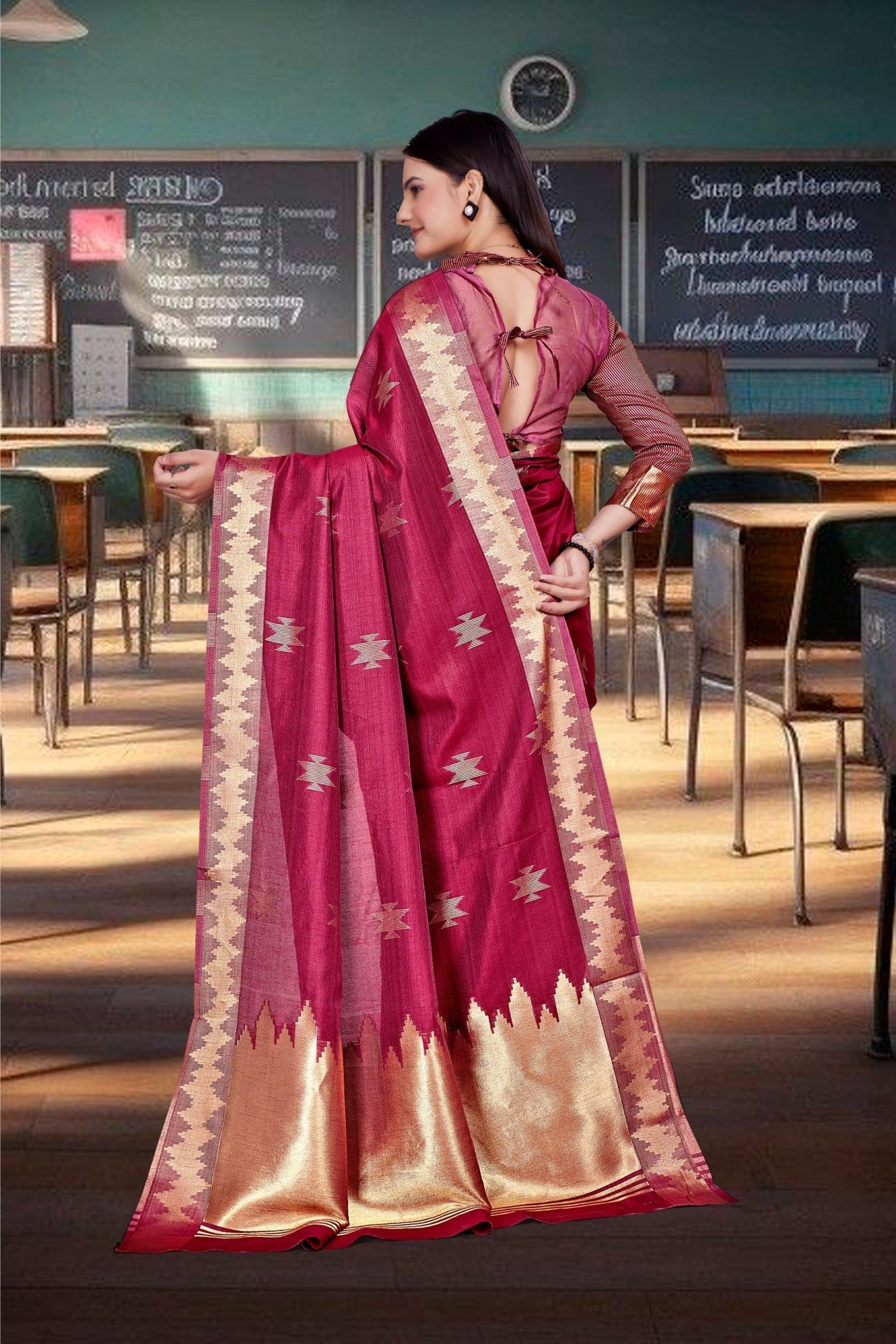 Maroon Cotton Silk Workplace Formal Saree - FeministaCotton Silk