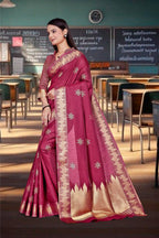 Maroon Cotton Silk Workplace Formal Saree - FeministaCotton Silk
