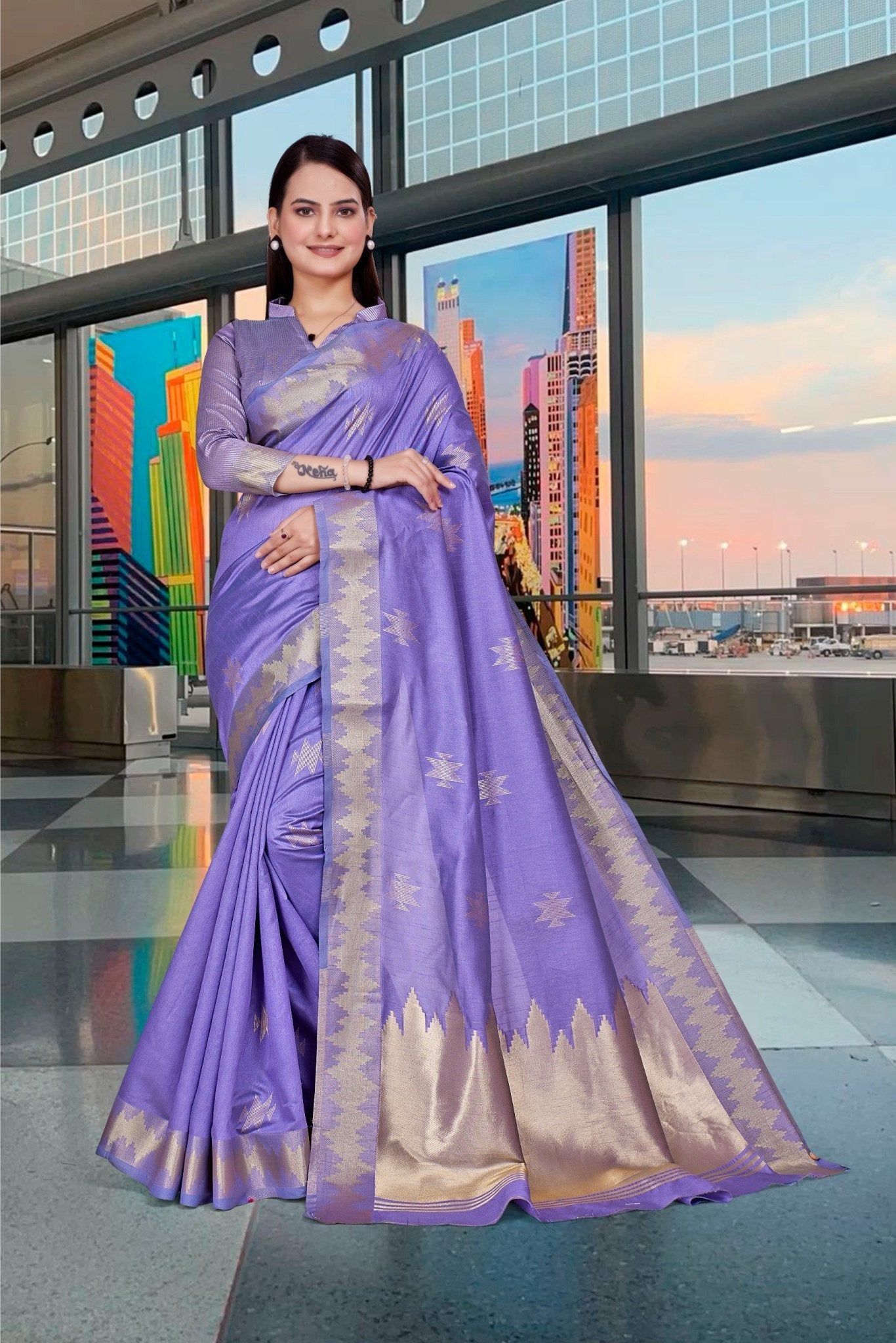 Blue Cotton Silk Professional Office Saree - FeministaCotton Silk
