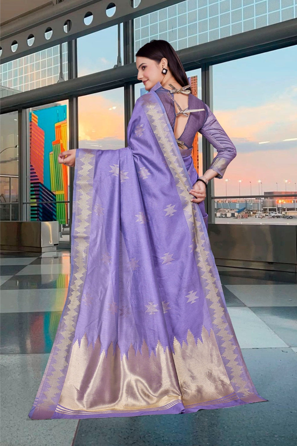 Blue Cotton Silk Professional Office Saree - FeministaCotton Silk