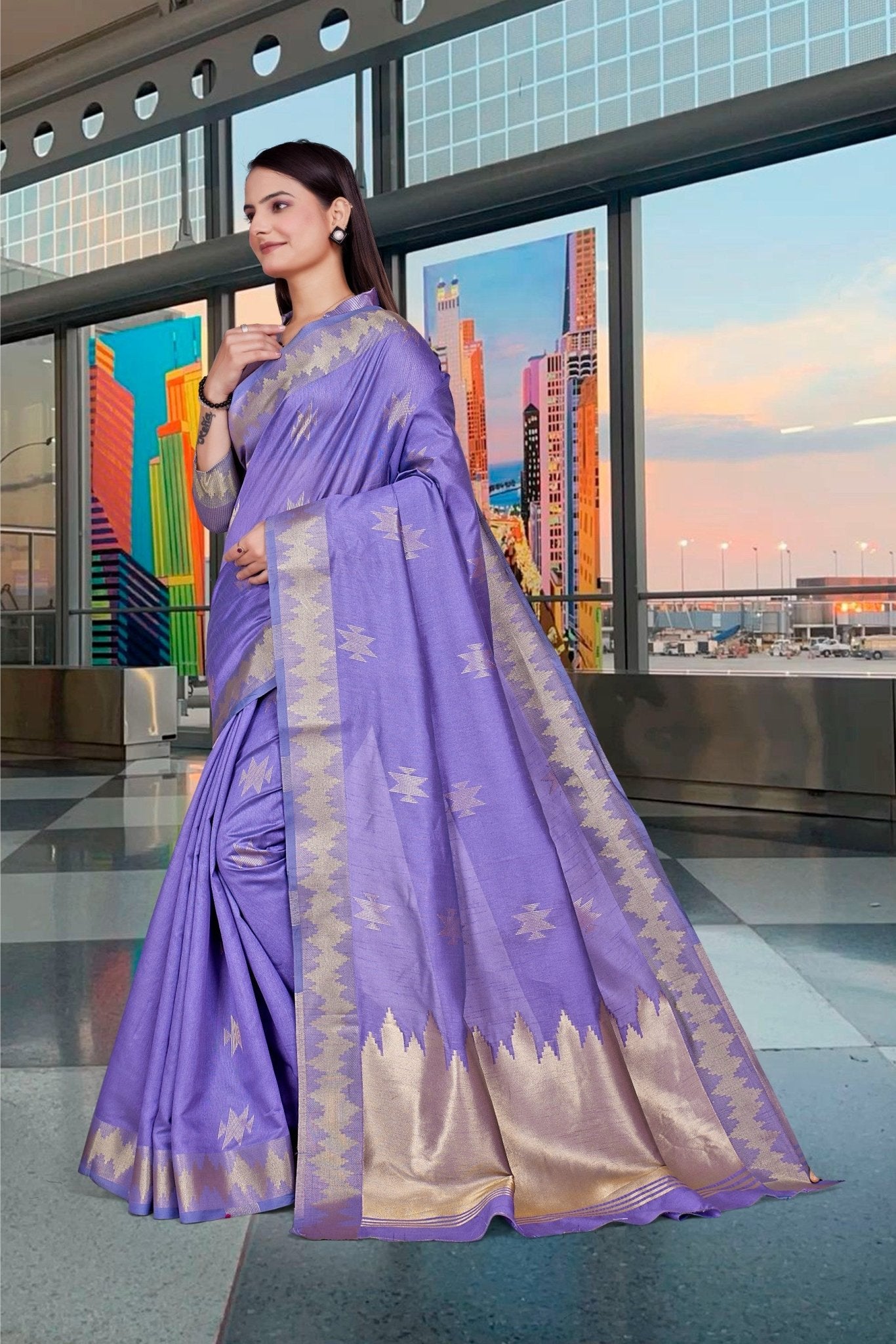 Blue Cotton Silk Professional Office Saree - FeministaCotton Silk