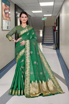 Dark Green Cotton Silk Staff Professional Saree - FeministaCotton Silk
