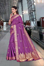 Purple Cotton Silk Workplace Uniform Saree - FeministaCotton Silk