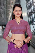 Purple Cotton Silk Workplace Uniform Saree - FeministaCotton Silk