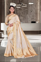 Cream Cotton Silk Workplace Uniform Saree - FeministaCotton Silk