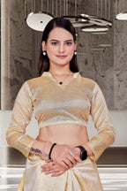 Cream Cotton Silk Workplace Uniform Saree - FeministaCotton Silk