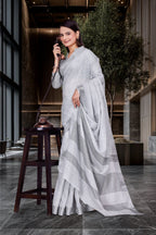 Grey Cotton Silk Workplace Uniform Saree - FeministaCotton Silk