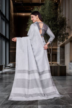 Grey Cotton Silk Workplace Uniform Saree - FeministaCotton Silk