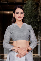 Grey Cotton Silk Workplace Uniform Saree - FeministaCotton Silk