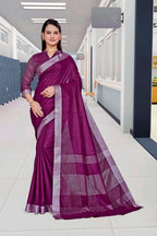 Purple Cotton Silk Corporate Professional Saree - FeministaCotton Silk