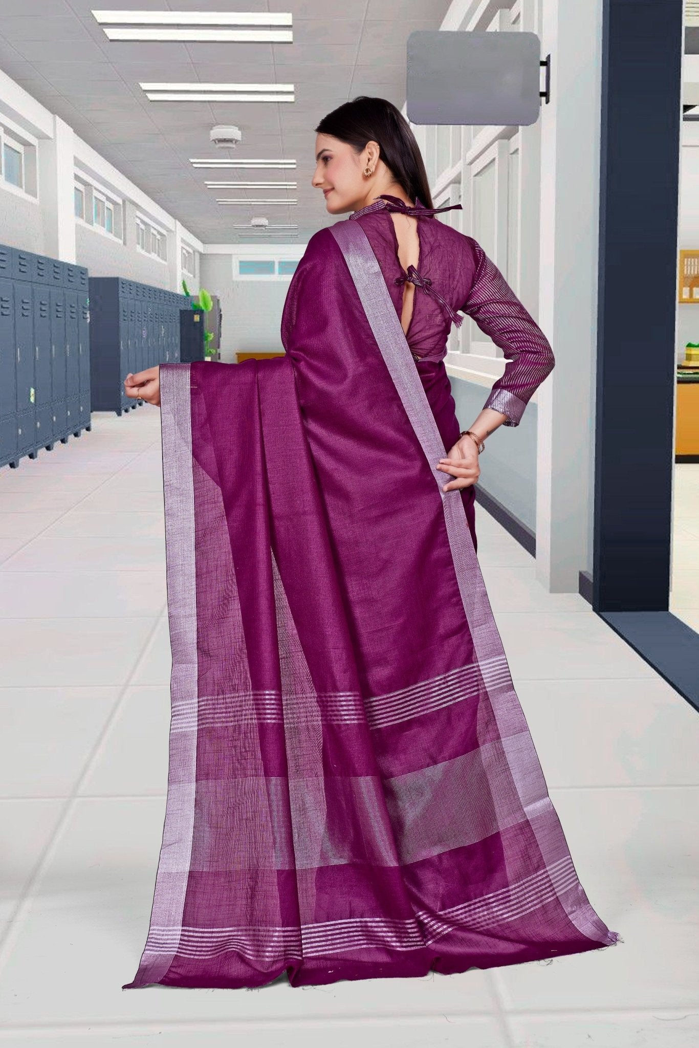 Purple Cotton Silk Corporate Professional Saree - FeministaCotton Silk
