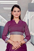 Purple Cotton Silk Corporate Professional Saree - FeministaCotton Silk