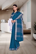 Blue Cotton Silk Workplace Uniform Saree - FeministaCotton Silk