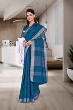 Blue Cotton Silk Workplace Uniform Saree - FeministaCotton Silk