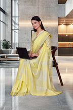 Yellow Cotton Silk Workplace Formal Saree - FeministaCotton Silk