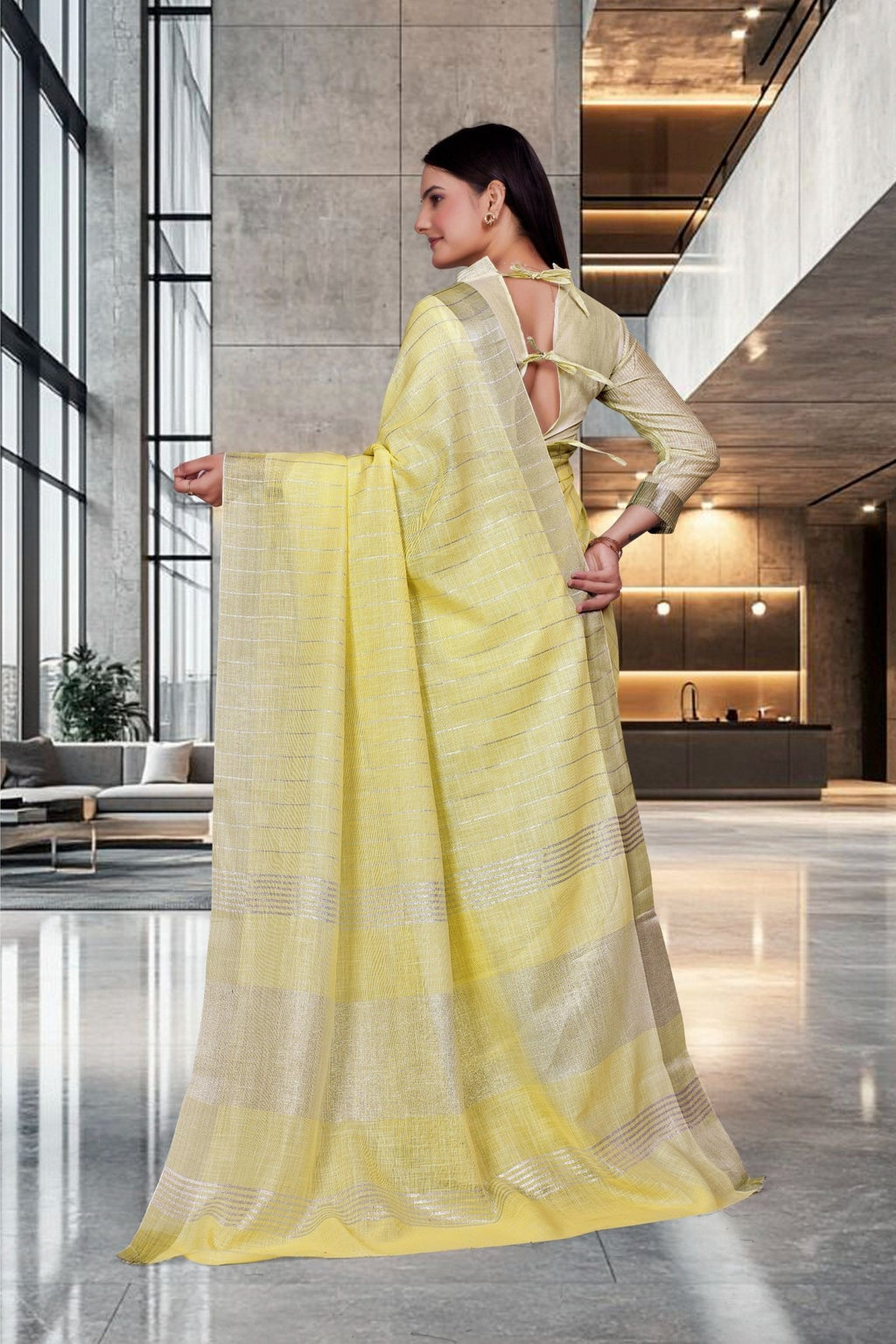 Yellow Cotton Silk Workplace Formal Saree - FeministaCotton Silk