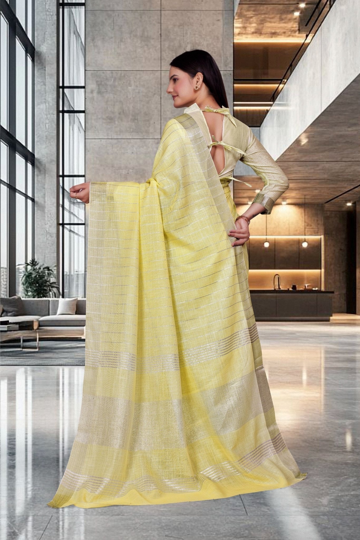 Yellow Cotton Silk Workplace Formal Saree - FeministaCotton Silk