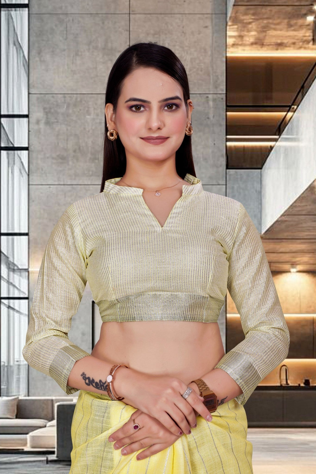 Yellow Cotton Silk Workplace Formal Saree - FeministaCotton Silk