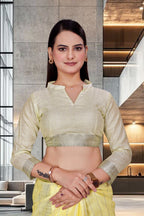 Yellow Cotton Silk Workplace Formal Saree - FeministaCotton Silk