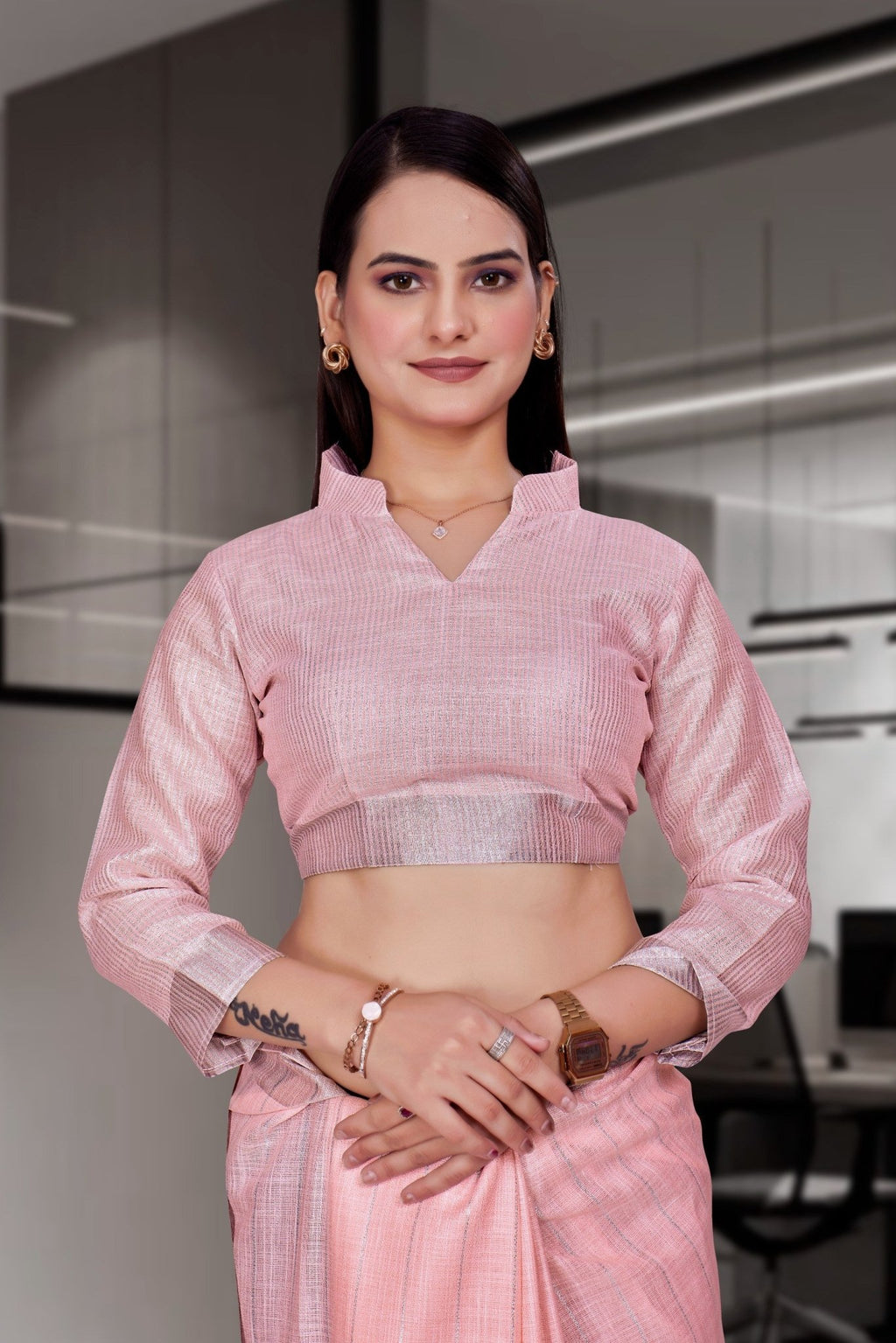 Pink Cotton Silk Professional Office Saree - FeministaCotton Silk