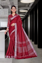 Maroon Cotton Silk Workplace Formal Saree - FeministaCotton Silk