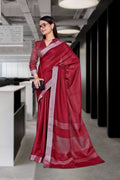 Maroon Cotton Silk Workplace Formal Saree - FeministaCotton Silk