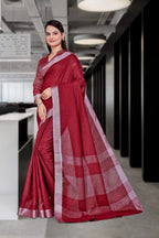 Maroon Cotton Silk Workplace Formal Saree - FeministaCotton Silk