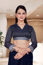 Blue Cotton Silk Workplace Uniform Saree - FeministaCotton Silk