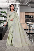 Green Cotton Silk Workplace Uniform Saree - FeministaCotton Silk