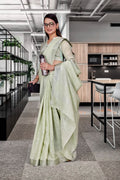 Green Cotton Silk Workplace Uniform Saree - FeministaCotton Silk