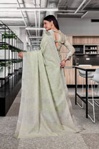 Green Cotton Silk Workplace Uniform Saree - FeministaCotton Silk