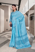 Light Blue Cotton Silk Professional Office Saree - FeministaCotton Silk
