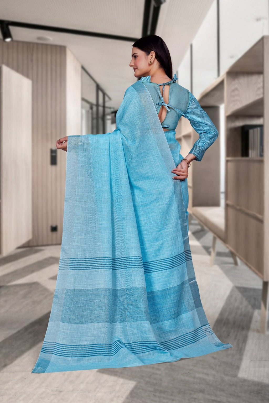 Light Blue Cotton Silk Professional Office Saree - FeministaCotton Silk