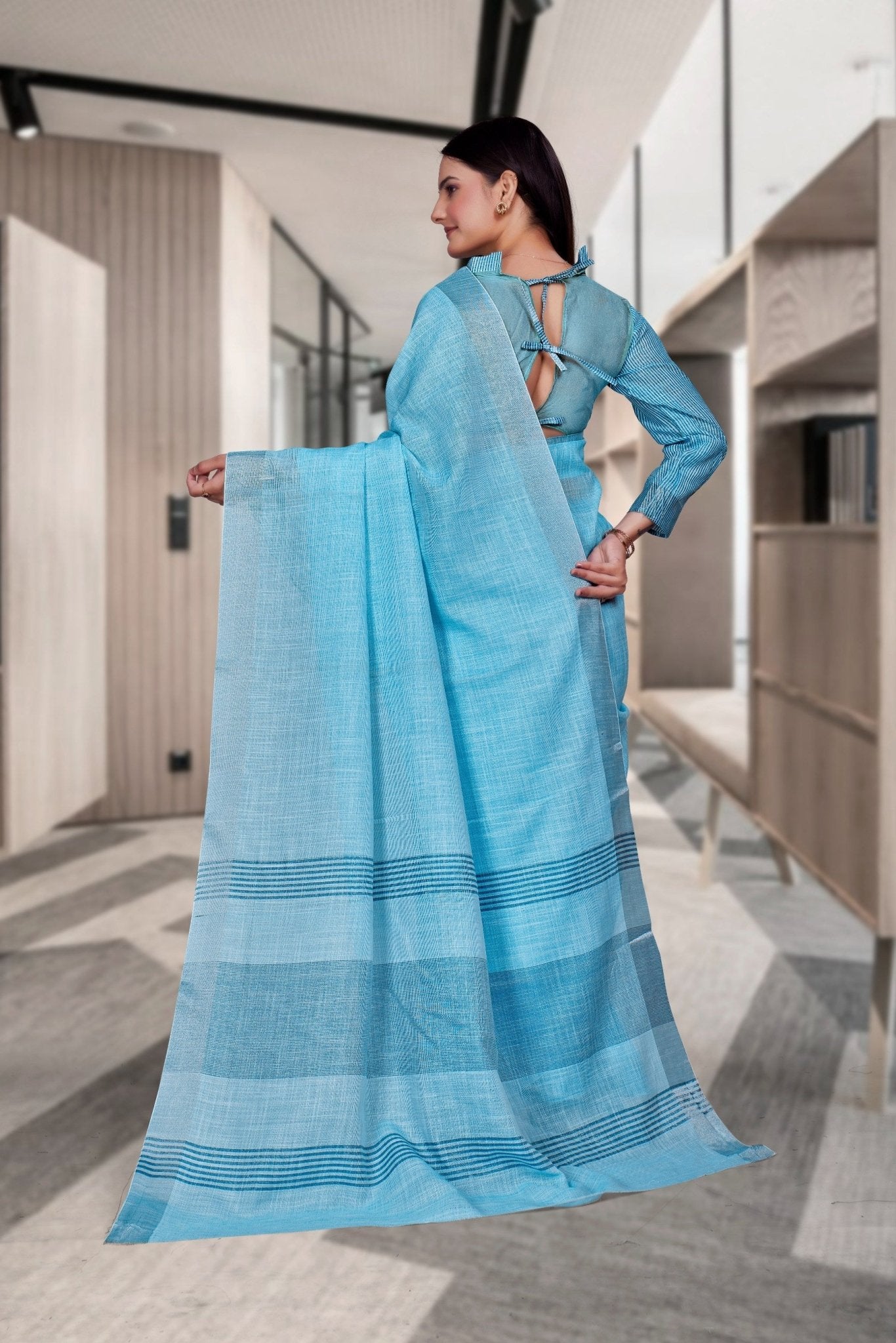 Light Blue Cotton Silk Professional Office Saree - FeministaCotton Silk